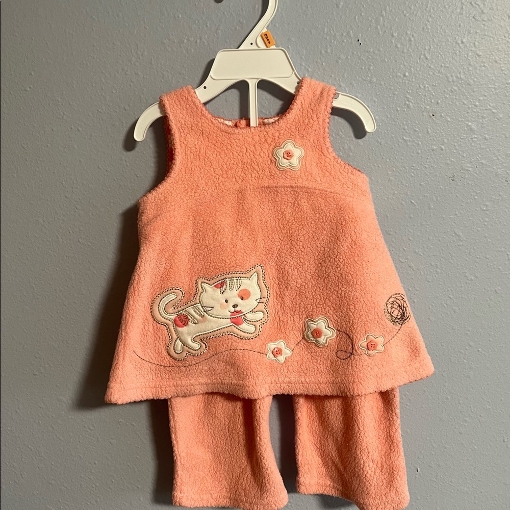 Koala Baby Baby Girl 2-Piece Kitten Dress Overalls with bottoms. Size 3-6 months